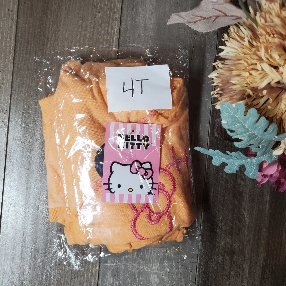 NWT Hello Kitty Peachy Orange and Pink Embroidered Shirt & Short Set Size 4T